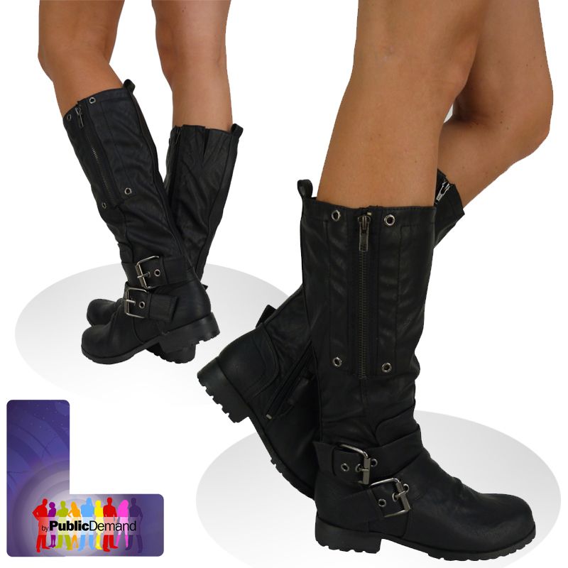 Damen Stiefel Winterstiefel Militär Kniehoch B1M Bikerstiefel