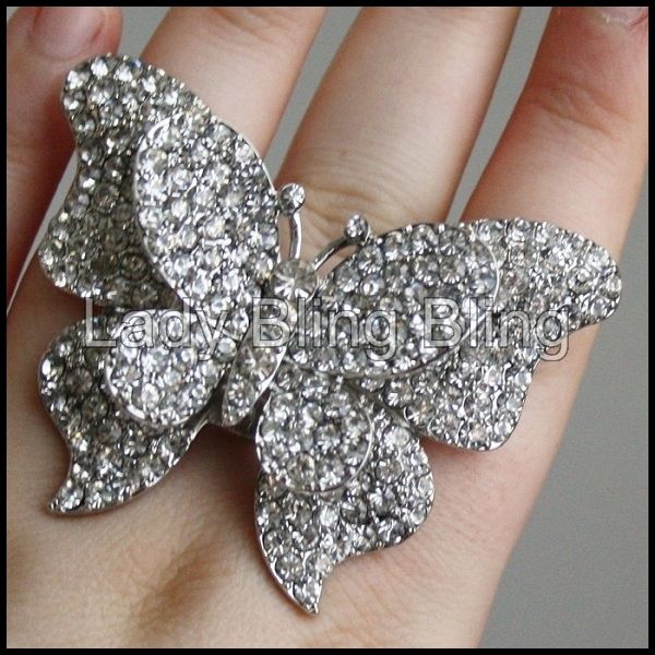 XXL Schmetterlingsring Schmetterling Butterfly Ring dehnbar Strass