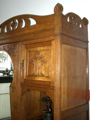 XL Jugendstil Kleiderschrank ANTIK Dielenschrank Garderobe Spiegel