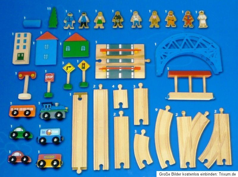 Holz Eisenbahn Set 70 tlg. Spielmaus NEU+OVP Holzeisenbahn kompatibel