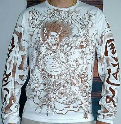 RAIJIN Japan THUNDER GOD Tattoo Shirt LONG SLEEVE L Brn