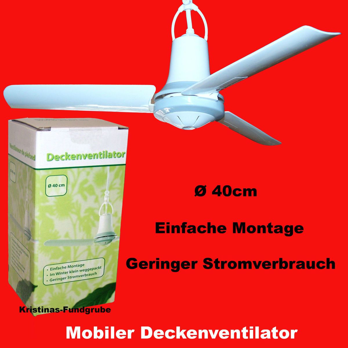 Mobiler Deckenventilator 230V Ventilator Ø 40cm (NEU & OVP)