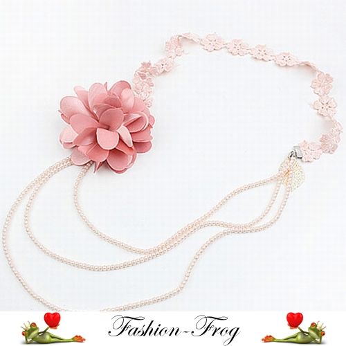 Perlenkette Kette rosa pink Spitze Blume Stoff Blüte