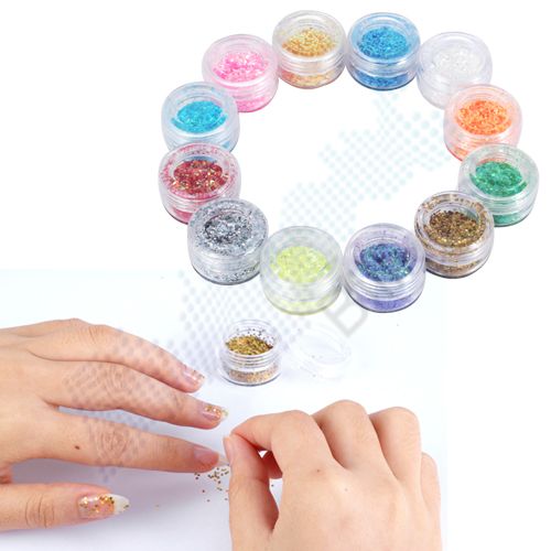 12x Glitter Pailette Splitter Fäden Strass Nail Design