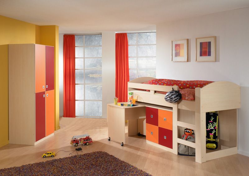 NEU* Jugendzimmer Kinderzimmer in Ahorn   orange rot Hochbett