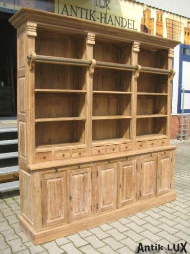 Bibliothek in Teak mit Leiter,,235 cm breit,, Regal,Bücherschrank