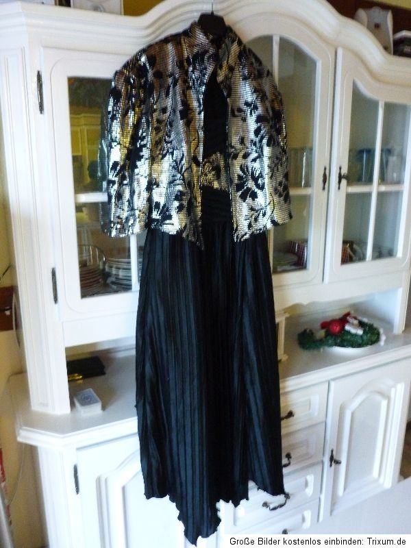 Tolles Abendkleid + Jäckchen schwarz/silber L Couture Bernd Linek GR