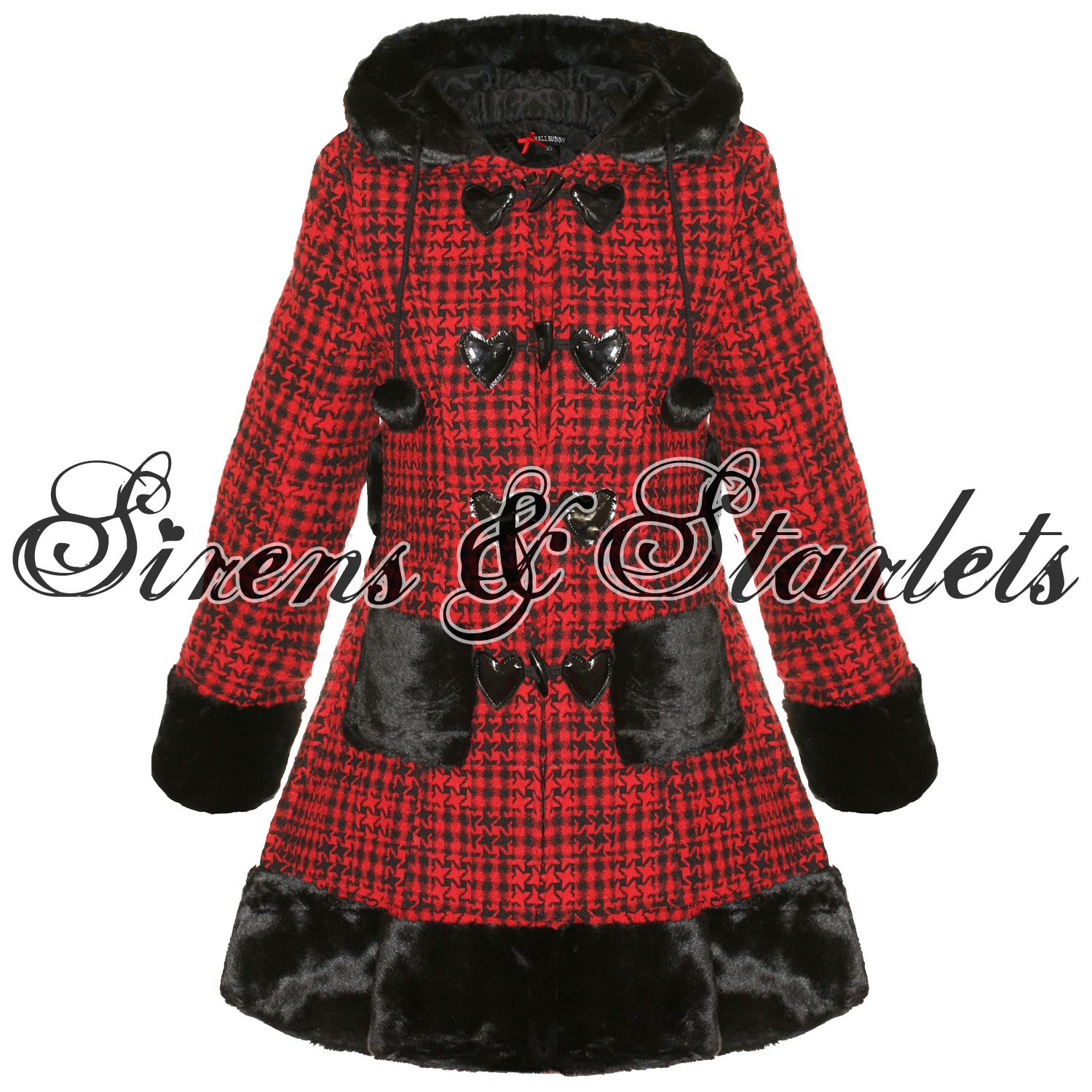 HELL BUNNY gefütterte Jacke EMO Goth Mantel Red Star Roter Stern