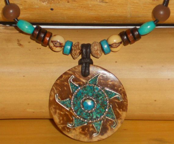 Indianer Leder Halskette Sonne Türkis Maya Amulett Herren Native