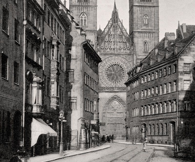 Nürnberg Karolienenstraße mit Lorenzkirche AUS UNSER BAYERNLAND