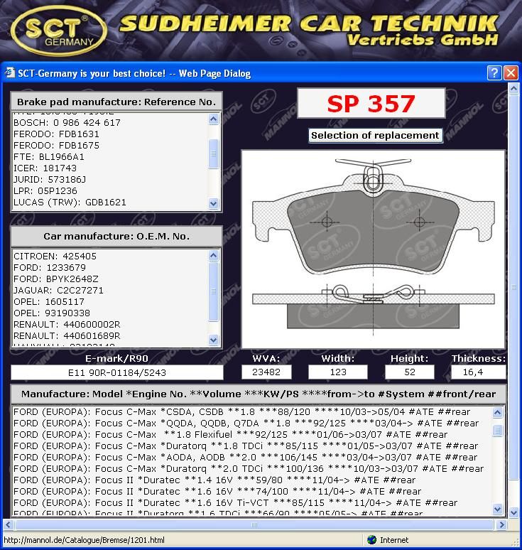 Bremsbeläge Citroen C5 FORD Focus II C MAX HA neu 357