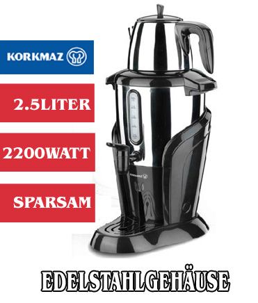 Korkmaz Samowar Schwarz Semaver Teematik Teemaker Wasserkocher 2.5L