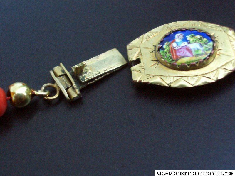 Biedermeier Kette Koralle Porzellan Malerei Kropfkette Tracht Mädchen