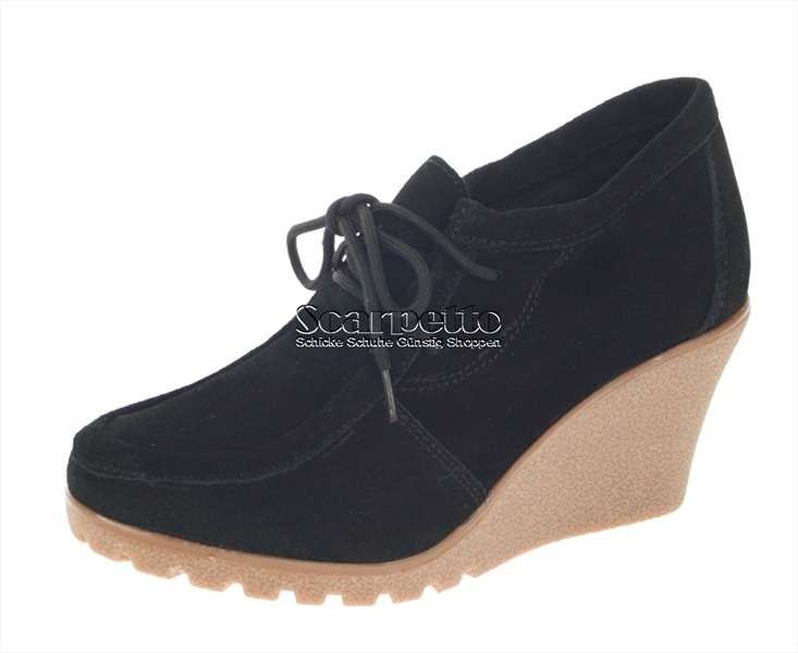 Halbschuh geschnürt Leder Wedge Keilabsatz Damen schwarz Größe 36