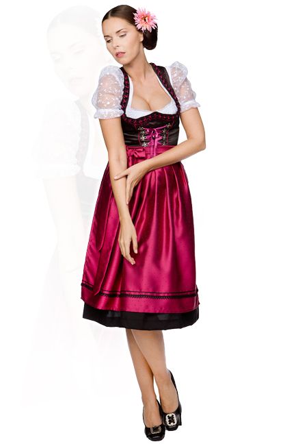 Mididirndl 3tlg. Amanda fuchsia 70 cm Midi Dirndel