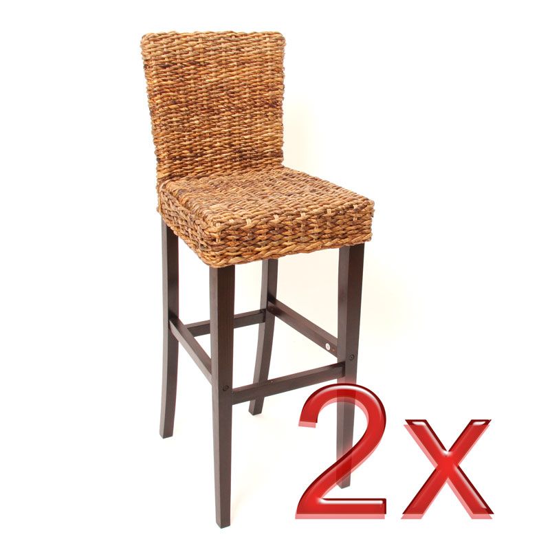 2x Barhocker Barstuhl M80 Rattan/Kubu/Bananengeflecht,dunkel/hellbraun