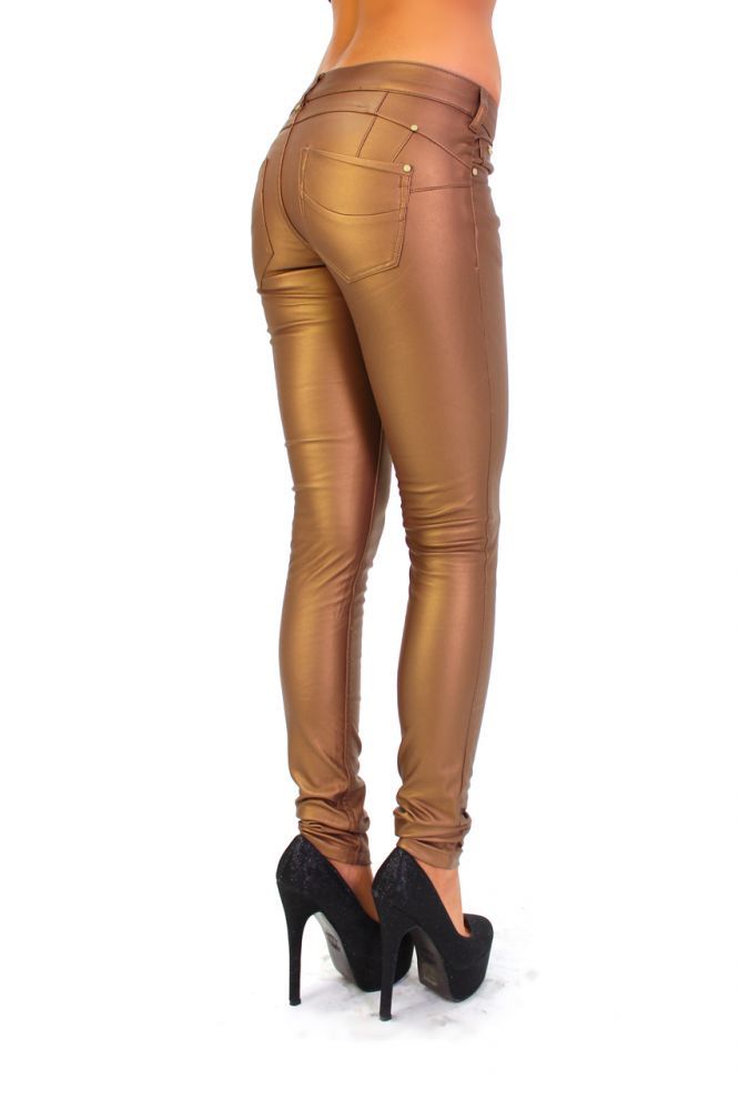 Elegante Damen Kunst Lederhose Hose Leder Bronze 36 38 40 42