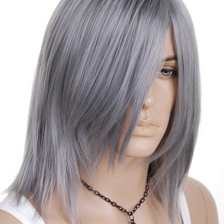 KW468M Männlich Perücke Grau Mitte Gerade Wig 40cm