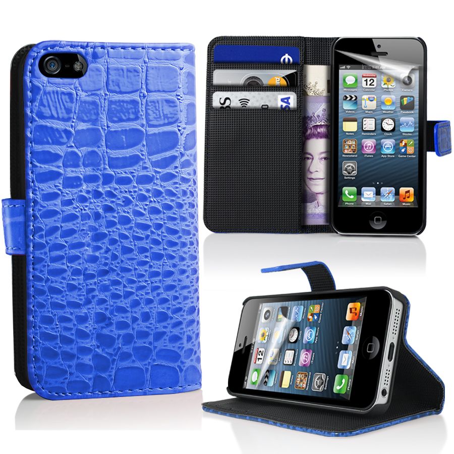 Croc Wallet Leather Case Cover For Apple iPhone5 iPhone 5 5G+ Screen