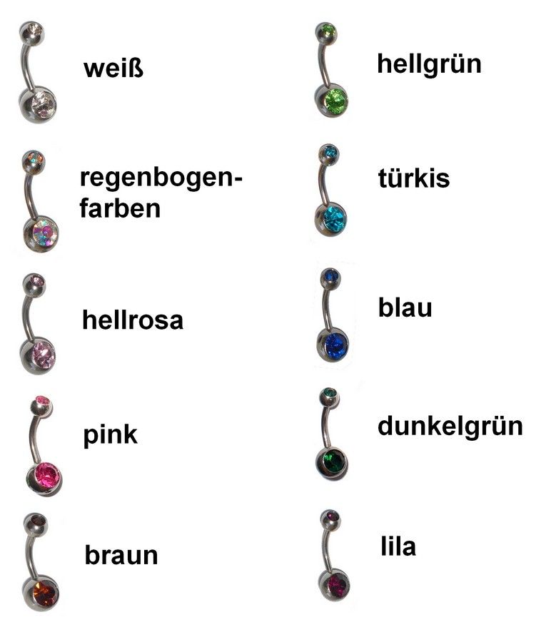 Neu   Bauchnabelpiercing 2 Steine Stahl Auswahl 10 FARBEN Bauchnabel