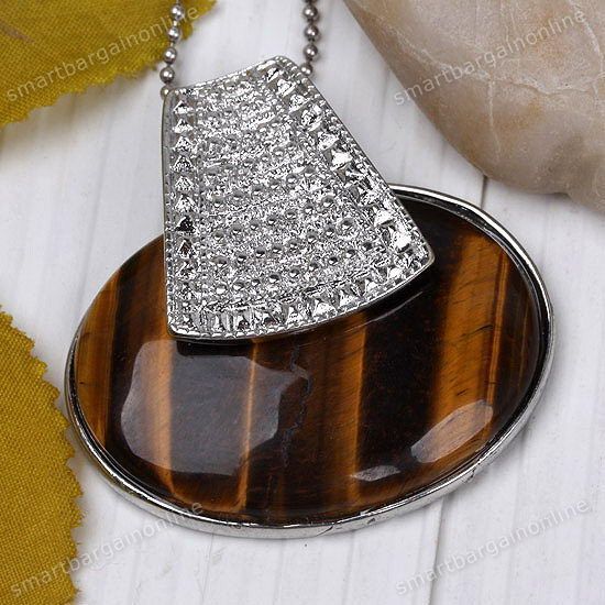 Tigerauge Edelstein Oval Perlen Beads Anhänger Pendant