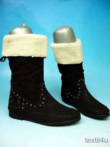 Damen Stiefel schwarz gefüttert Schlupfstiefel