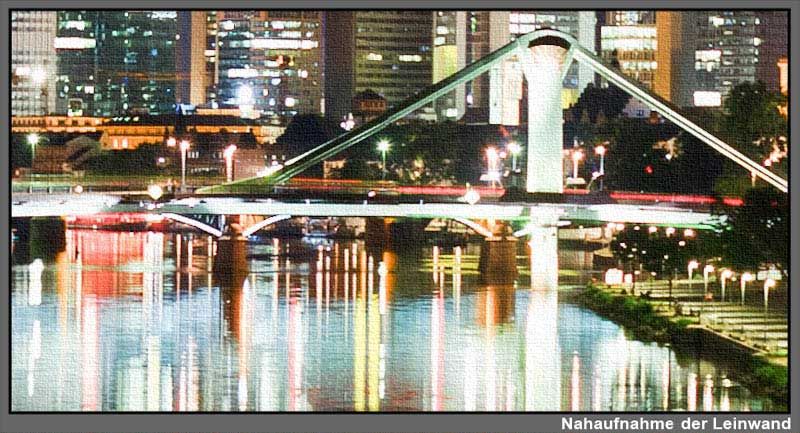 Leinwand Bild Frankfurt Skyline bei Nacht Spiegelung Wasser Städte