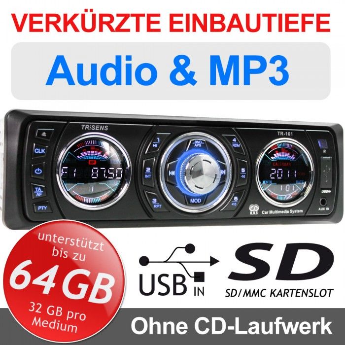 FM Autoradio TRISENS OHNE CD, USB+SD=64GB  WMA 4x60W Aux IN Datum