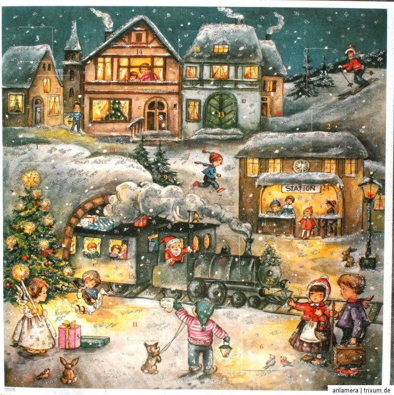 11715   Nostalgischer Adventskalender mit Glimmer ca. 30 x 30 cm