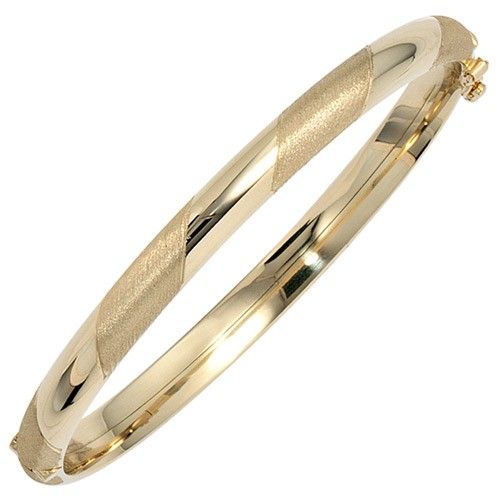 Armreif aus 585 Gold Gelbgold, teilmattiert, Armband Armschmuck, Damen