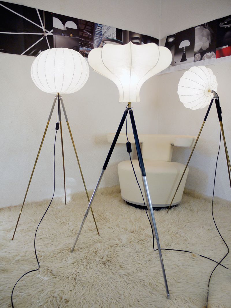 TRIPOD STEHLAMPE Cocoon mid century FLOOR LAMP CASTIGLIONI Panton