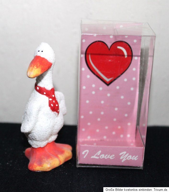 Gans, aus Ton, in PVC Box, mit Herz, „I Love You“