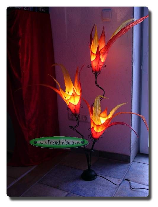 Designerleuchte Knitter Papier Lampe Drei Stielige Blume rot orange
