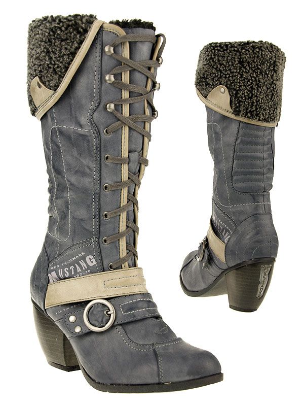 MUSTANG Damen Schuhe Stiefel Indigo Schnuerstiefel Gefuettert Gr 37