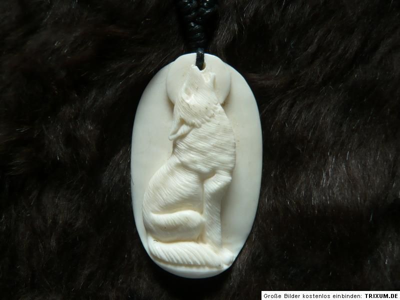 ANHÄNGER weiß Schmuck Knochen Wolf Amulett 617 LARP