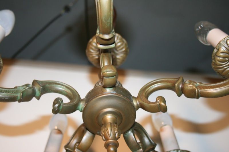 Jugendstil Kronleuchter 5flammig Lampe massiv Messinglampe alt