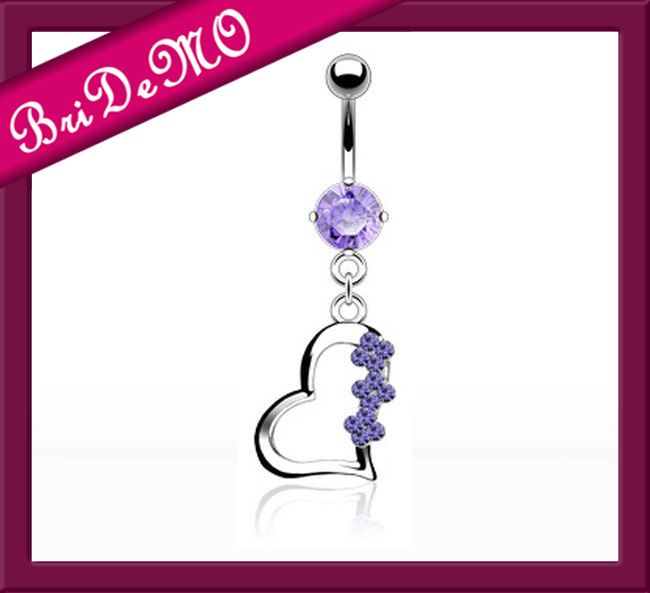 Titan Bauchnabelpiercing Herz Purple 3 Blüten