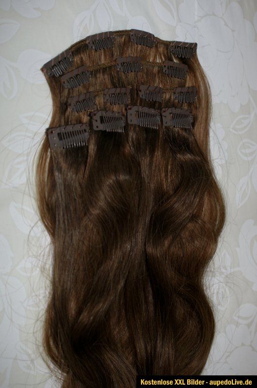 Echthaar Haarverlängerung Clip In Extensions 55cm Hellbraun