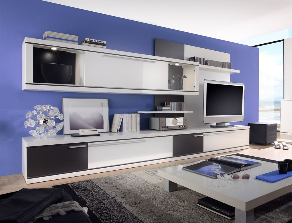 WOHNWAND WOHNZIMMER SCHRANK TORRI 1 HOCHGLANZ WEISS GRAU