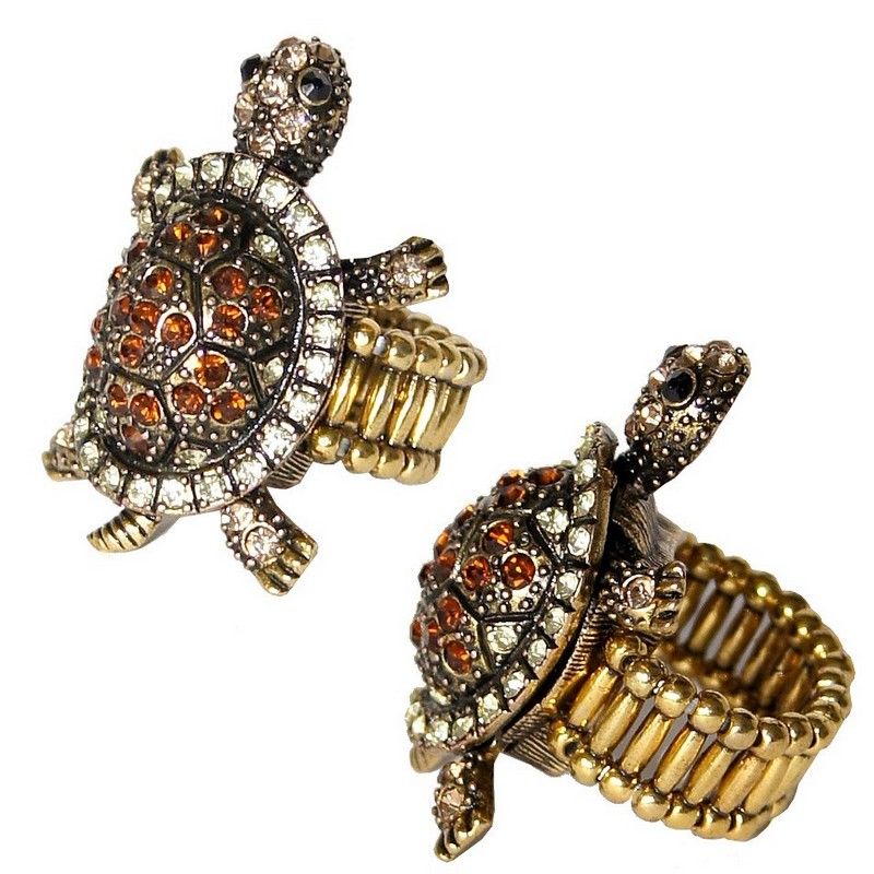 Neu Schildkröte Ring Strass Tier Motiv dehnbar Vintage Look Turtle