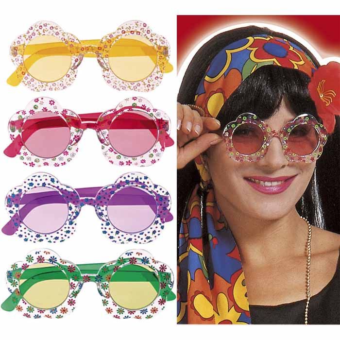 LILA HIPPY BRILLE Karneval Fasching 70er Jahre Flower Power Kostuem