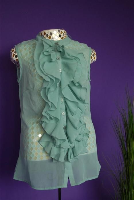 SIENNA Bluse mint mit Rüschen Gr. 38