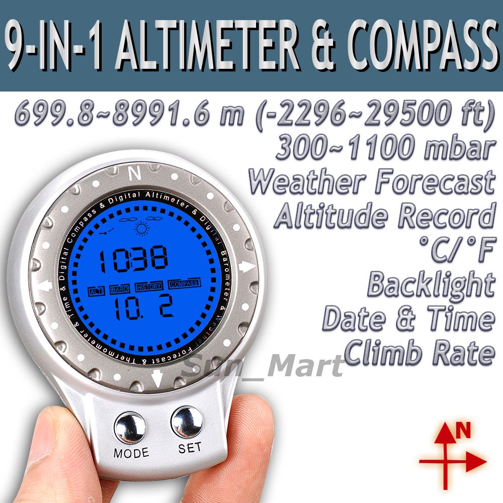  Kompass Barometer 9in1 699 8991m Hoehe LCD Thermometer Ruecklicht