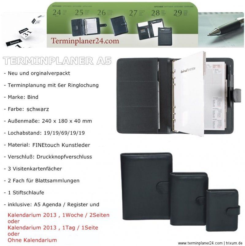 A5 Bind System Terminplaner SCHWARZ 2013   Zeitplaner m.Kalendarium 1W