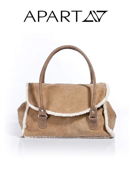 APART Trendstarke Veloursleder Tasche m. Webpelz Camel