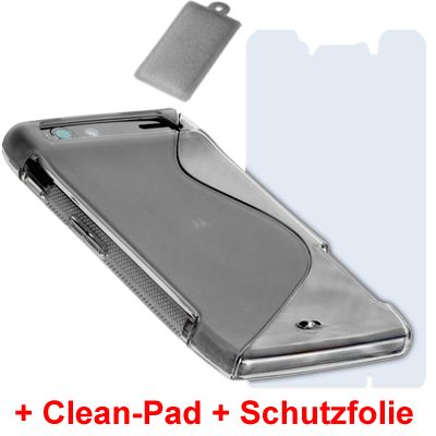 Trsp black Case Tasche f Motorola Razr XT910 XT912 + Schutz Folie