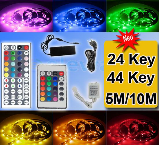 5M RGB LED Strip Leiste Streifen Band 5050 SMD + 24 Key Fernbedienung