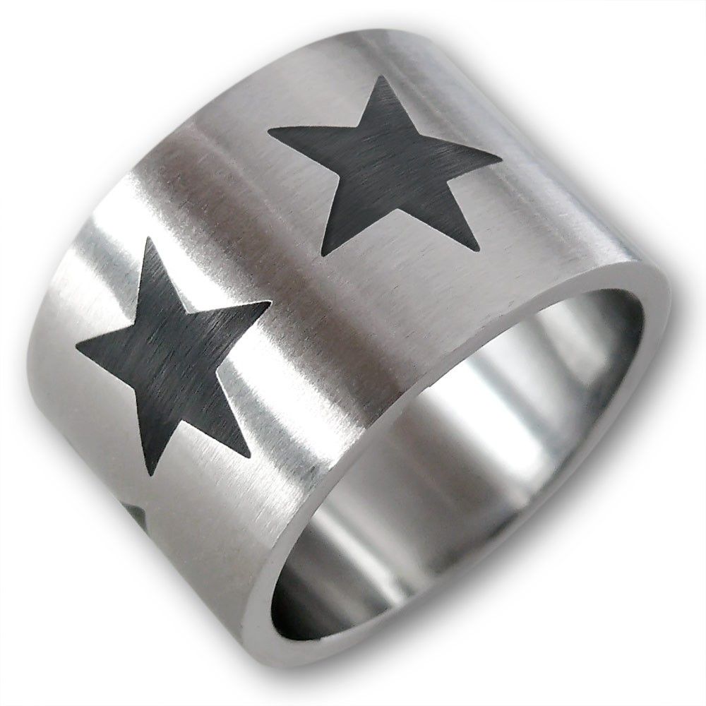 EDELSTAHL DESIGNER DAUMEN RING BREIT STERNE STARS ROCKABILLY eMo PunK