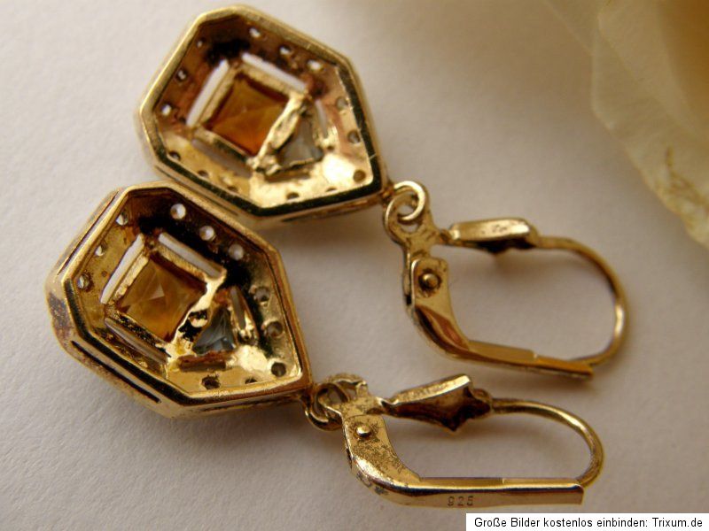 Antike Ohrringe Brisuren 925°Silber vergoldet echter Goldtopas im Art