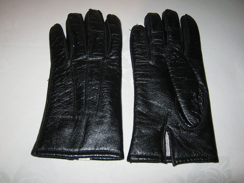 Alte Damen Handschuhe Leder ? schwarz gefüttert 7 1/2